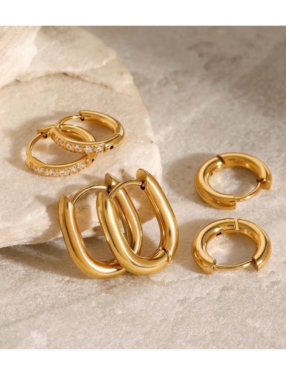 3 Pairs | 18K Gold Plated Hoop Earrings Set